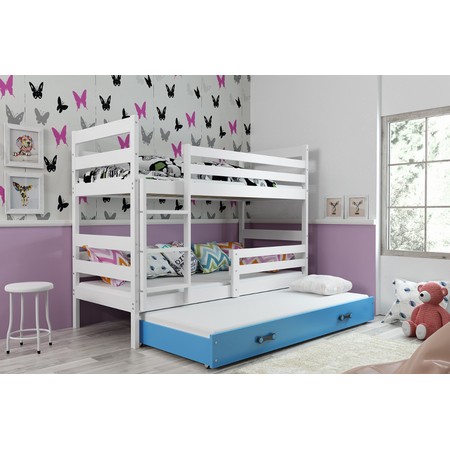 Gyerek emeletes ágy kihúzható ággyal ERYK 190x80 cm Kék Fehér BMS