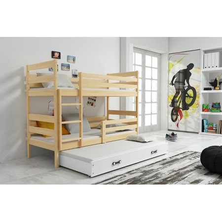 Gyerek emeletes ágy kihúzható ággyal ERYK 200x90 cm Fehér Fenyő BMS