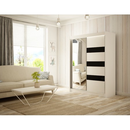 Kvalitní Šatní Skříň Lotse 150 cm Černá Černý Mat-Bílý Mat Furniture