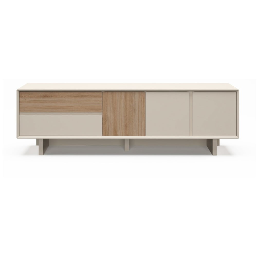 Bézs-natúr színű TV-állvány tölgyfa dekorral 180x55x45 cm Carpi – Marckeric