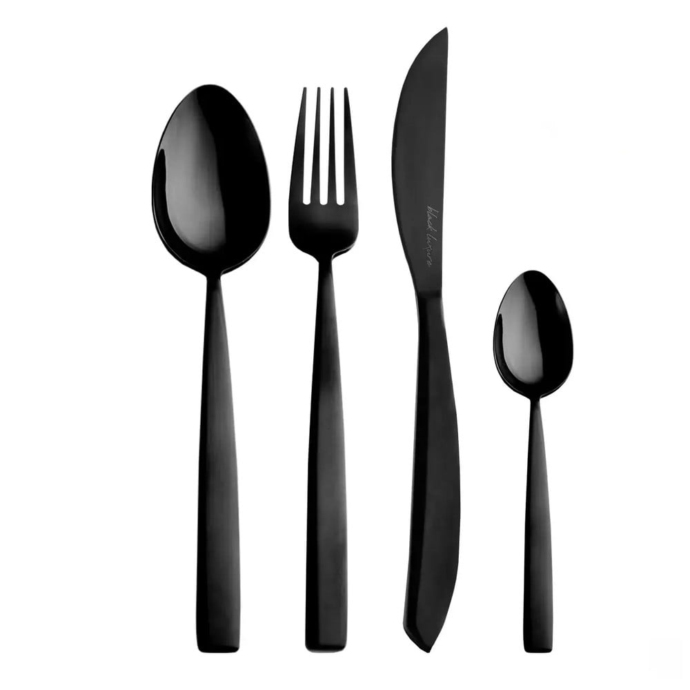 Fekete rozsdamentes acél evőeszköz készlet 24 db-os Black Luxure – Orion