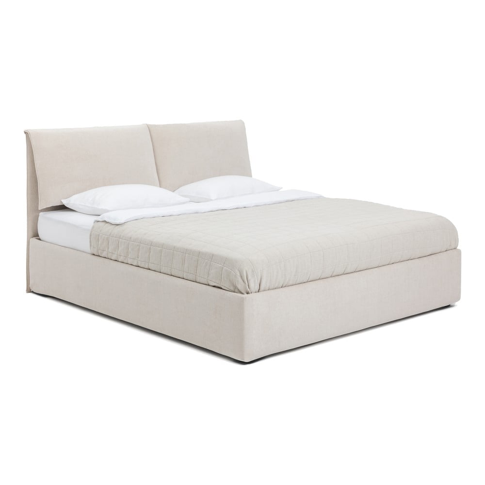 Bézs kárpitozott ágyneműtartós franciaágy ágyráccsal 160x200 cm Thessa Pillow – Bonami Selection
