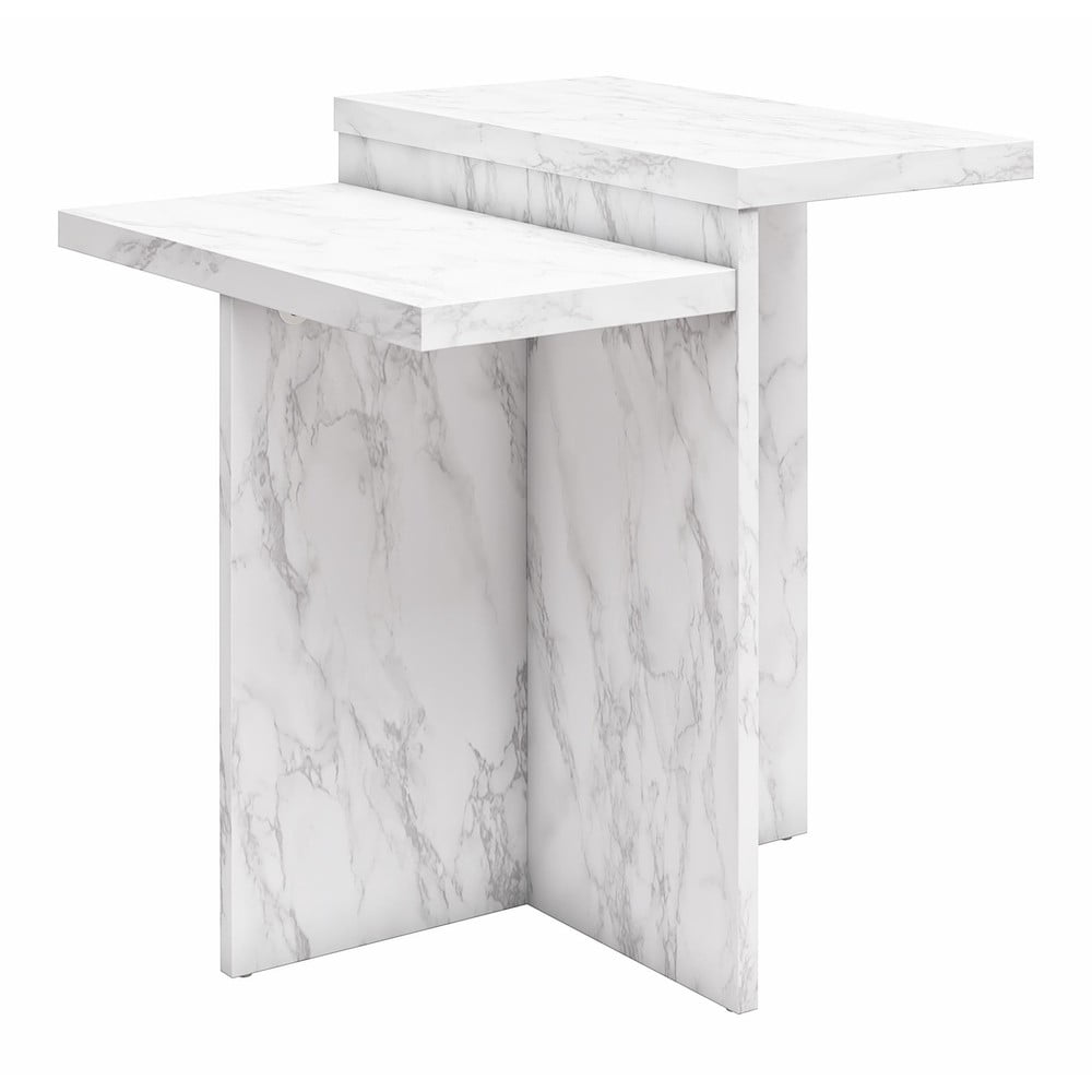 Fehér dohányzóasztal márvány dekorral 56x56 cm Brielle – CosmoLiving by Cosmopolitan