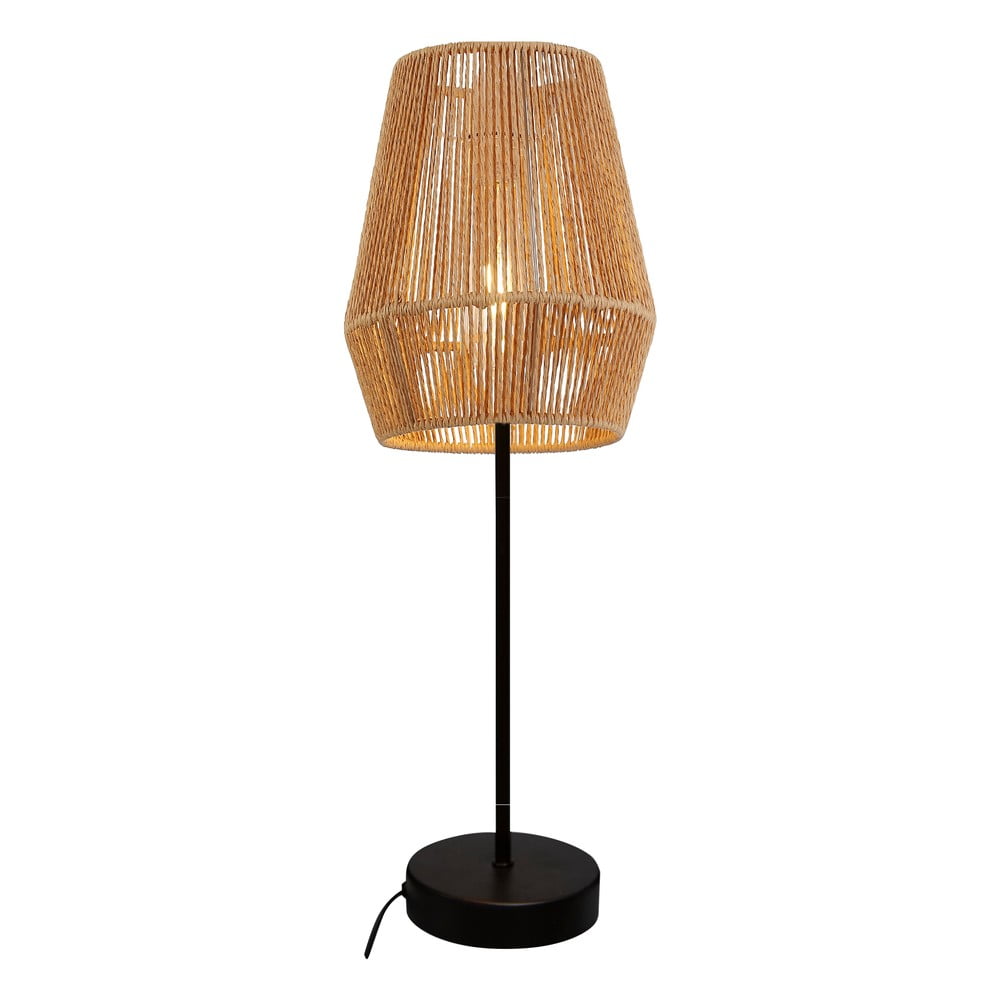 Fekete-natúr színű asztali lámpa fonott nád búrával (magasság 55 cm) Eranko – GTV