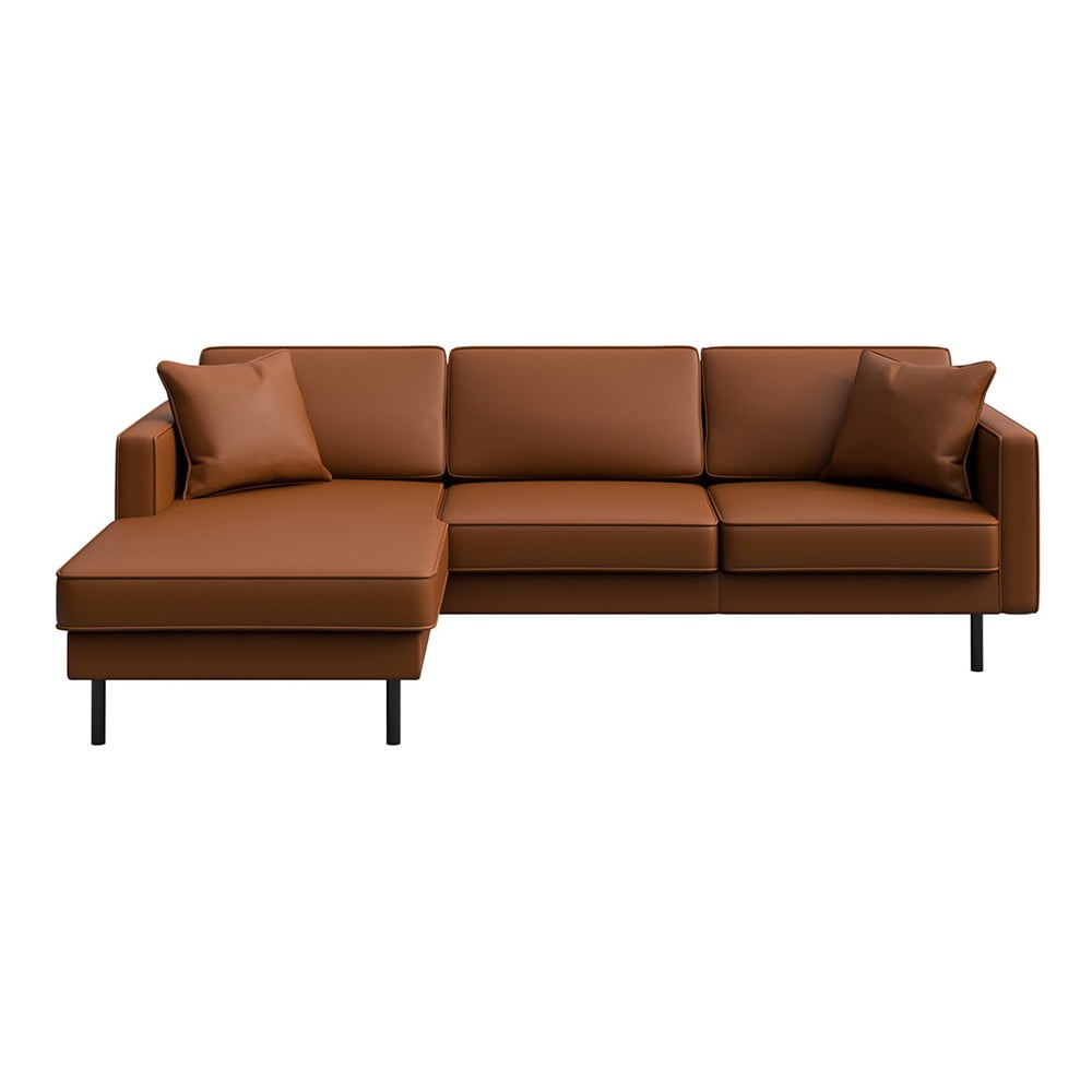 Konyakbarna bőr sarokkanapé (bal oldali) Kobo – MESONICA