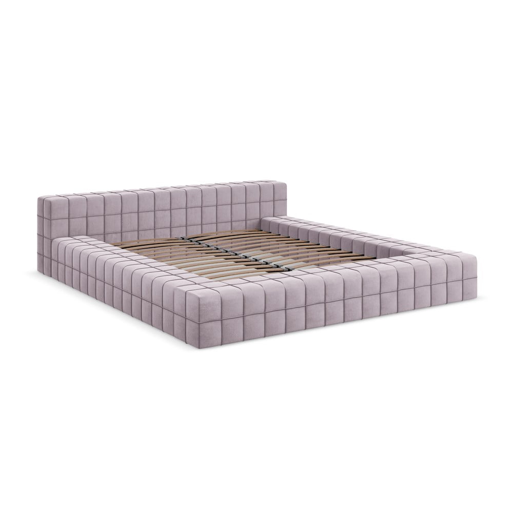 Levendula színű kárpitozott franciaágy ágyráccsal 160x200 cm Akela – Makamii