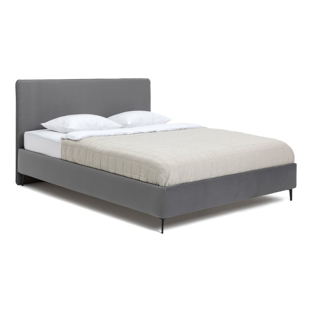 Szürke kárpitozott franciaágy ágyráccsal 160x200 cm Noira Slim – Bonami Selection