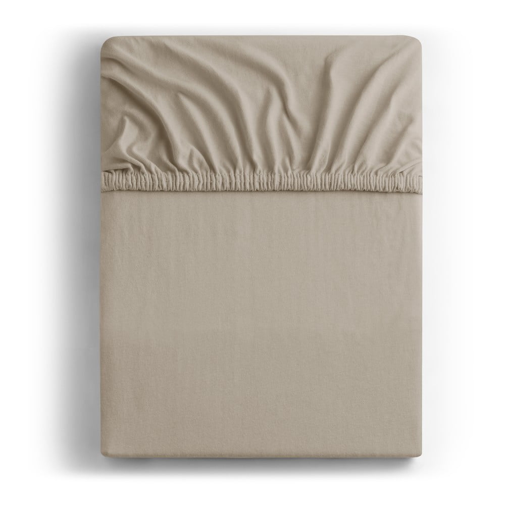 Világosbarna gumis jersey lepedő 200x200 cm Amber – Restilo
