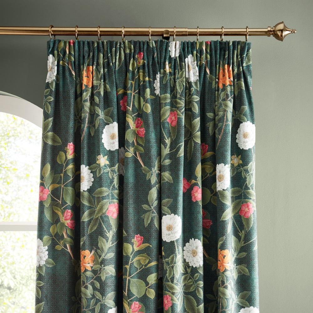 Zöld bársony függöny szett 2 db-os 229x229 cm Arcadia Floral – RHS