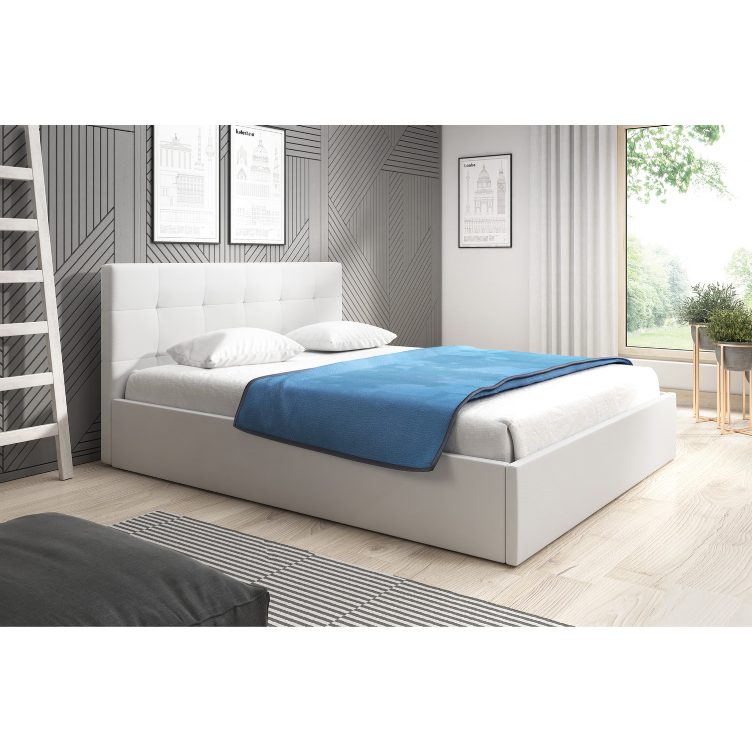 Kárpitozott ágy LAURA mérete 160x200 cm Fehér eko-bőr TT-FURNITURE