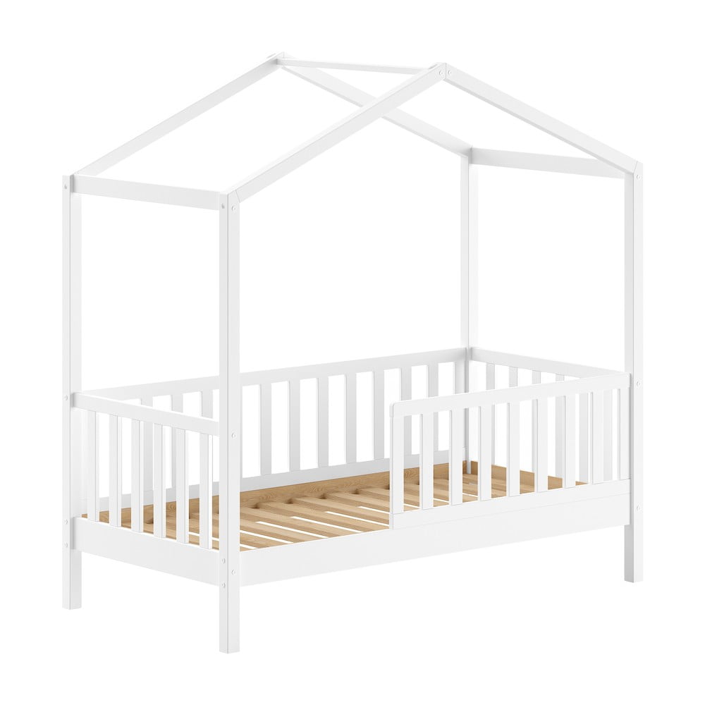 Fehér házikó alakú borovi fenyő gyerekágy ágyráccsal 70x140 cm DALLAS – Vipack