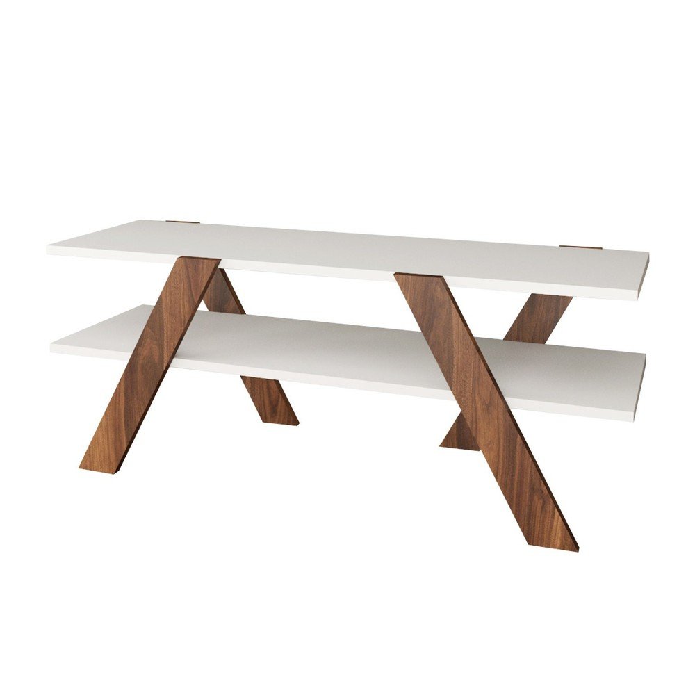 Fehér-natúr színű TV-állvány diófa dekorral 120x33 cm Basic – Kalune Design