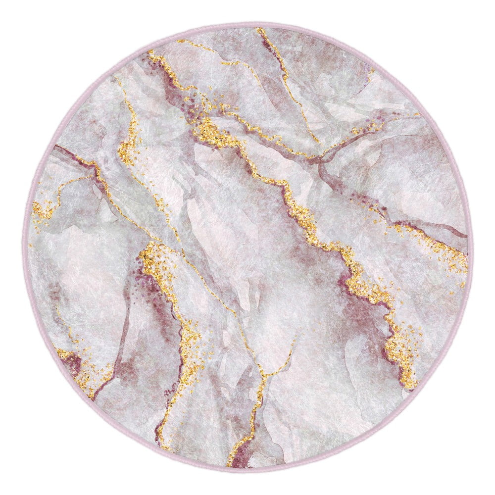 Világos rózsaszín-aranyszínű mosható kerek szőnyeg ø 120 cm Marble – Mila Home