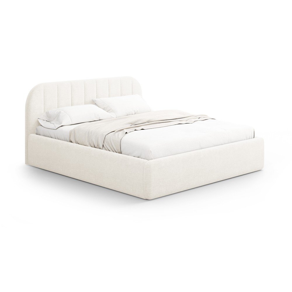 Elefántcsont színű kárpitozott ágyneműtartós franciaágy ágyráccsal 200x200 cm Juno – Windsor & Co Sofas