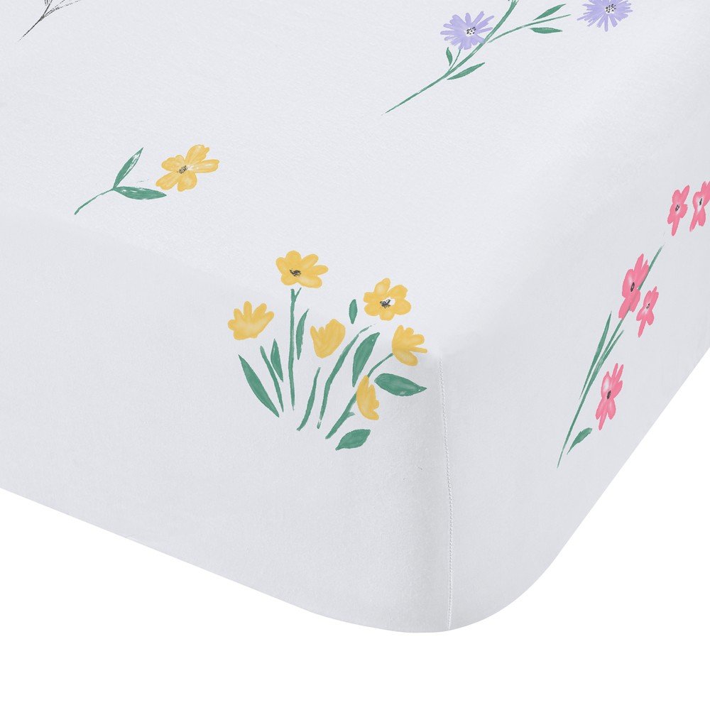 Fehér gumis gyerek lepedő babaágyhoz 70x140 cm Bunny Tails Ditsy Flowers – Catherine Lansfield