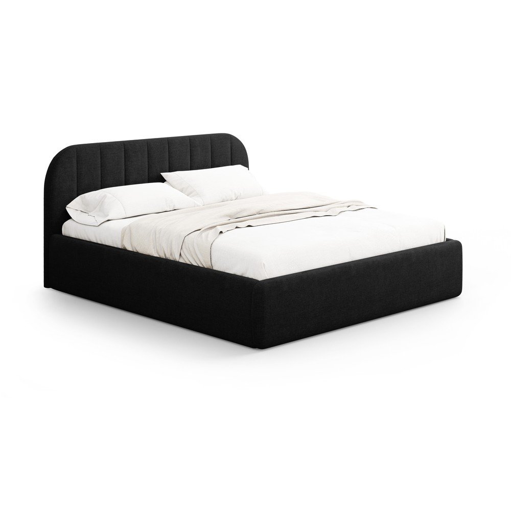 Fekete kárpitozott ágyneműtartós franciaágy ágyráccsal 140x200 cm Juno – Windsor & Co Sofas