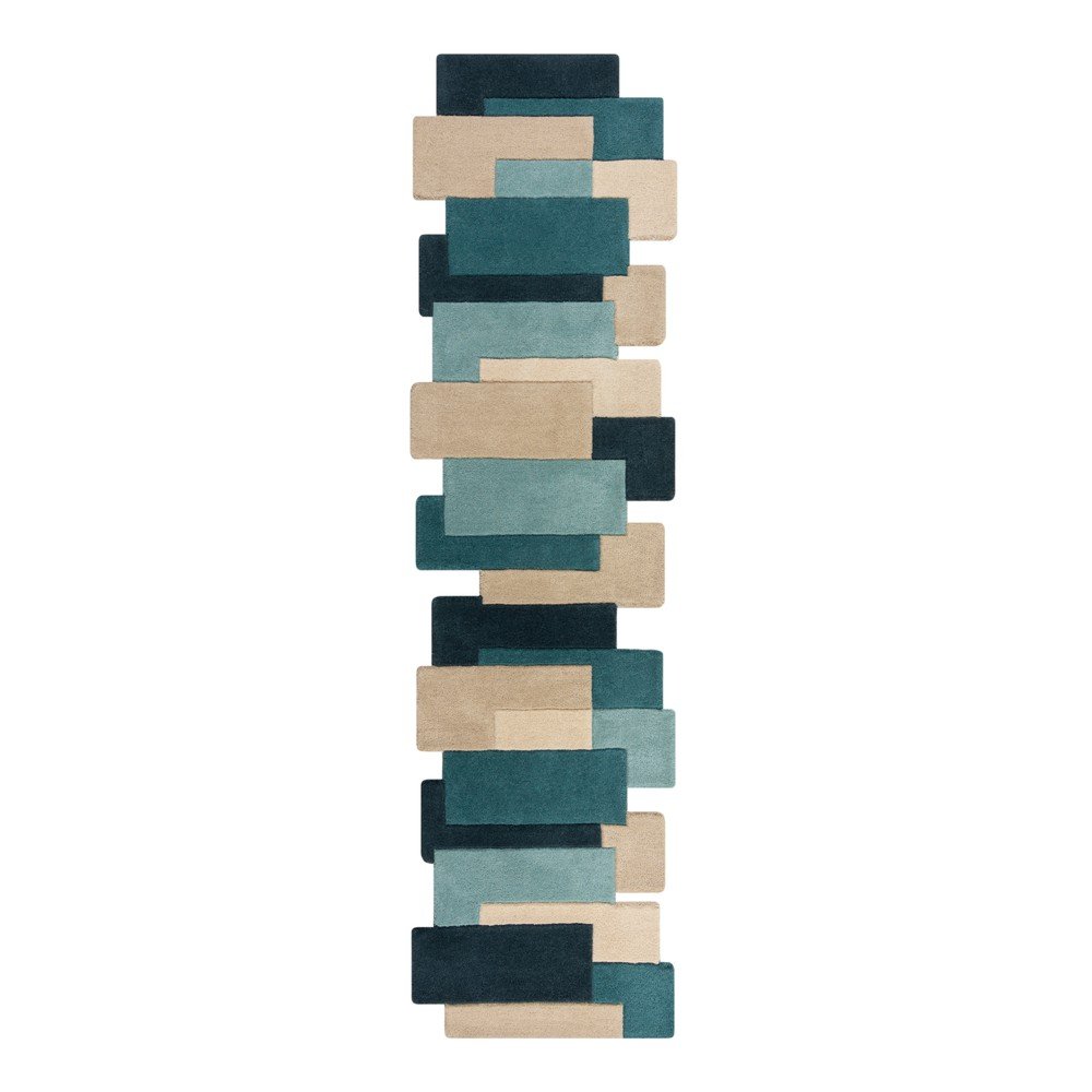 Kék-bézs gyapjú futószőnyeg 60x230 cm Abstract Collage – Flair Rugs