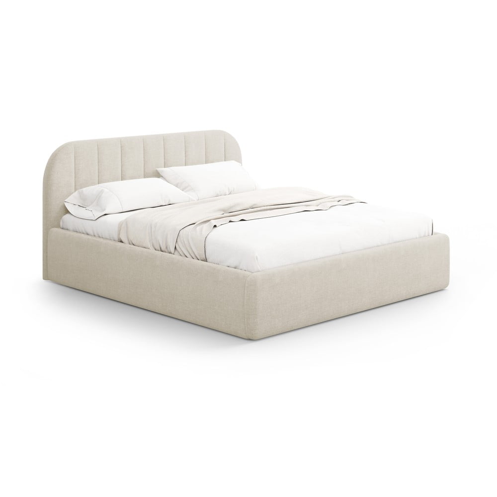 Krémszínű kárpitozott ágyneműtartós franciaágy ágyráccsal 140x200 cm Juno – Windsor & Co Sofas