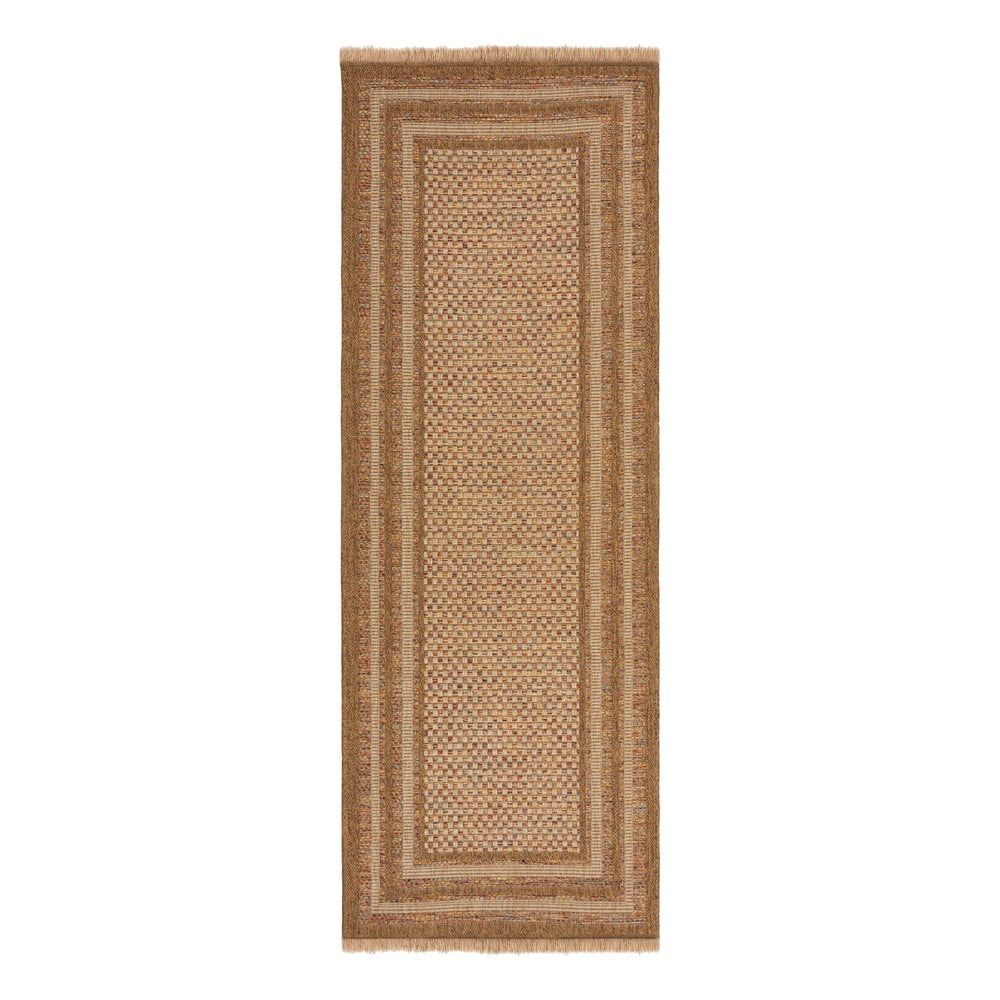 Natúr színű kültéri futószőnyeg 80x230 cm Layla Border – Flair Rugs