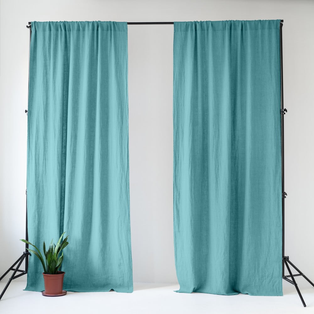 Türkiz len függöny 140x300 cm Coastal Blue – Linen Tales