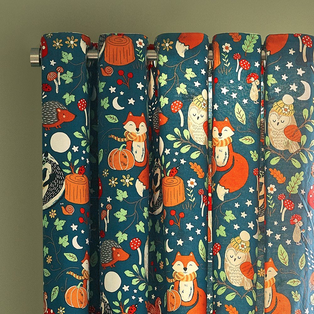 Zöld-barna gyerek függöny 2 db-os 168x183 cm Fox and Woodland Friends – Catherine Lansfield