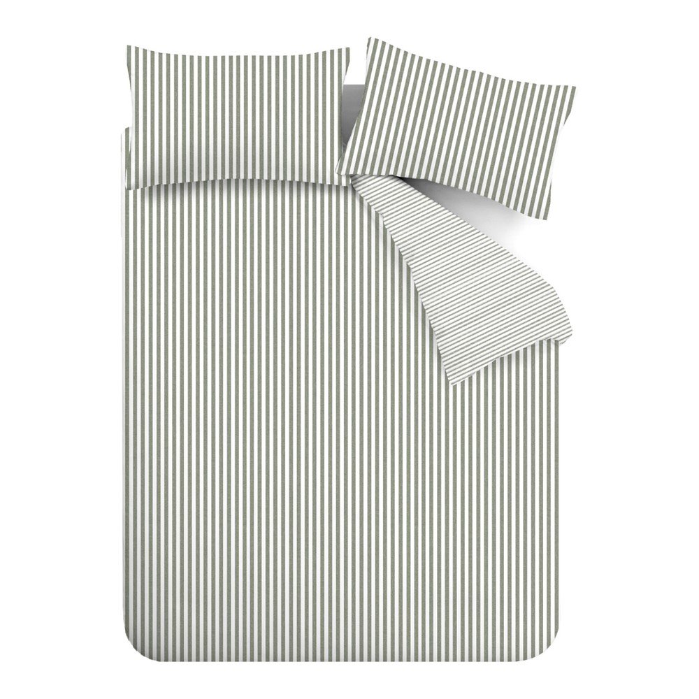Zöld kétszemélyes-hosszabbított flanel ágyneműhuzat 230x220 cm Stripe – Catherine Lansfield