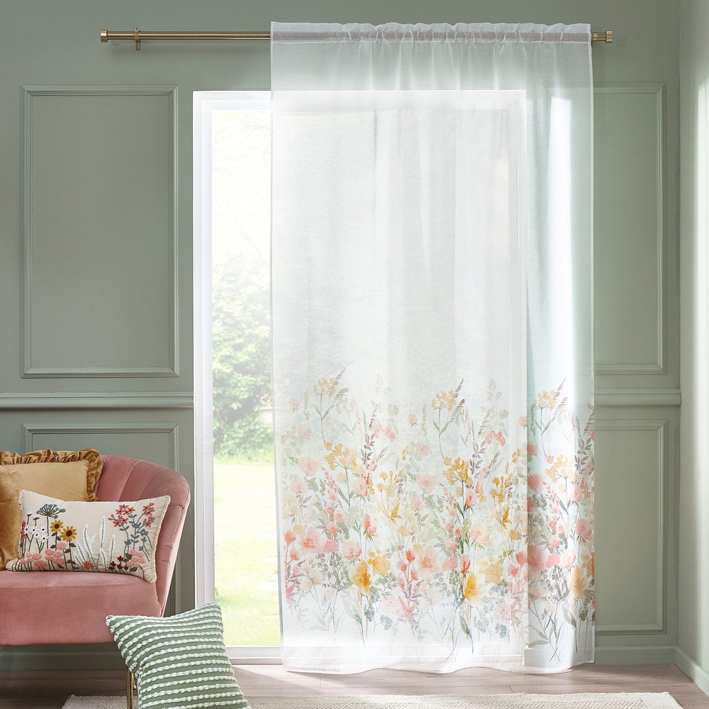 Fehér voile fényáteresztő függöny 140x122 cm Countryside Floral – Catherine Lansfield