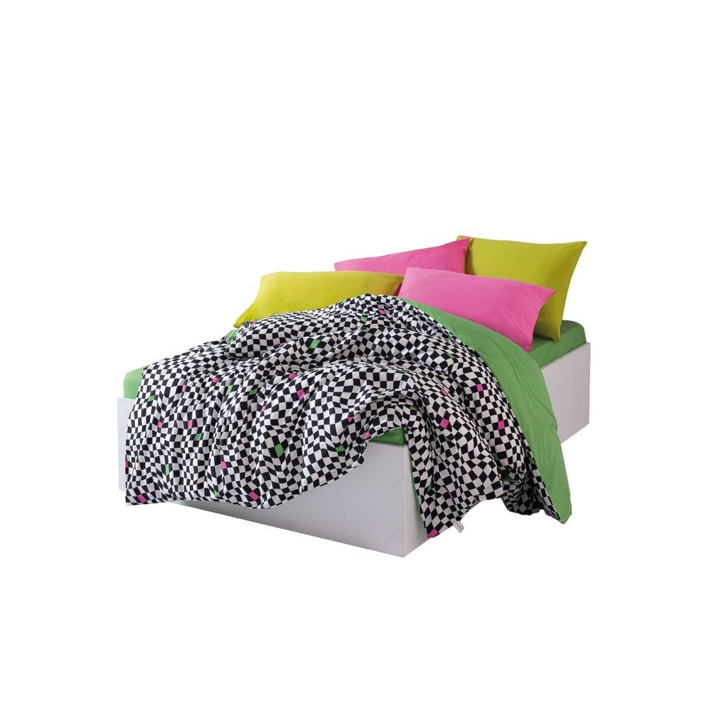 Fekete-fehér négyrészes kétszemélyes hosszabbított renforcé pamut ágyneműhuzat lepedővel 200x220 cm Dazzle – Mijolnir
