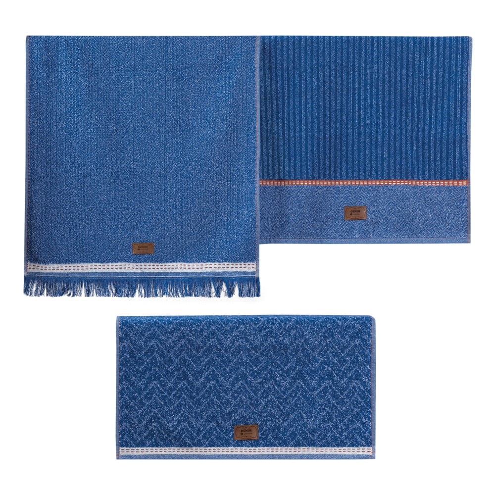 Kék törölköző szett 3 db-os 50x90 cm Denim – Foutastic