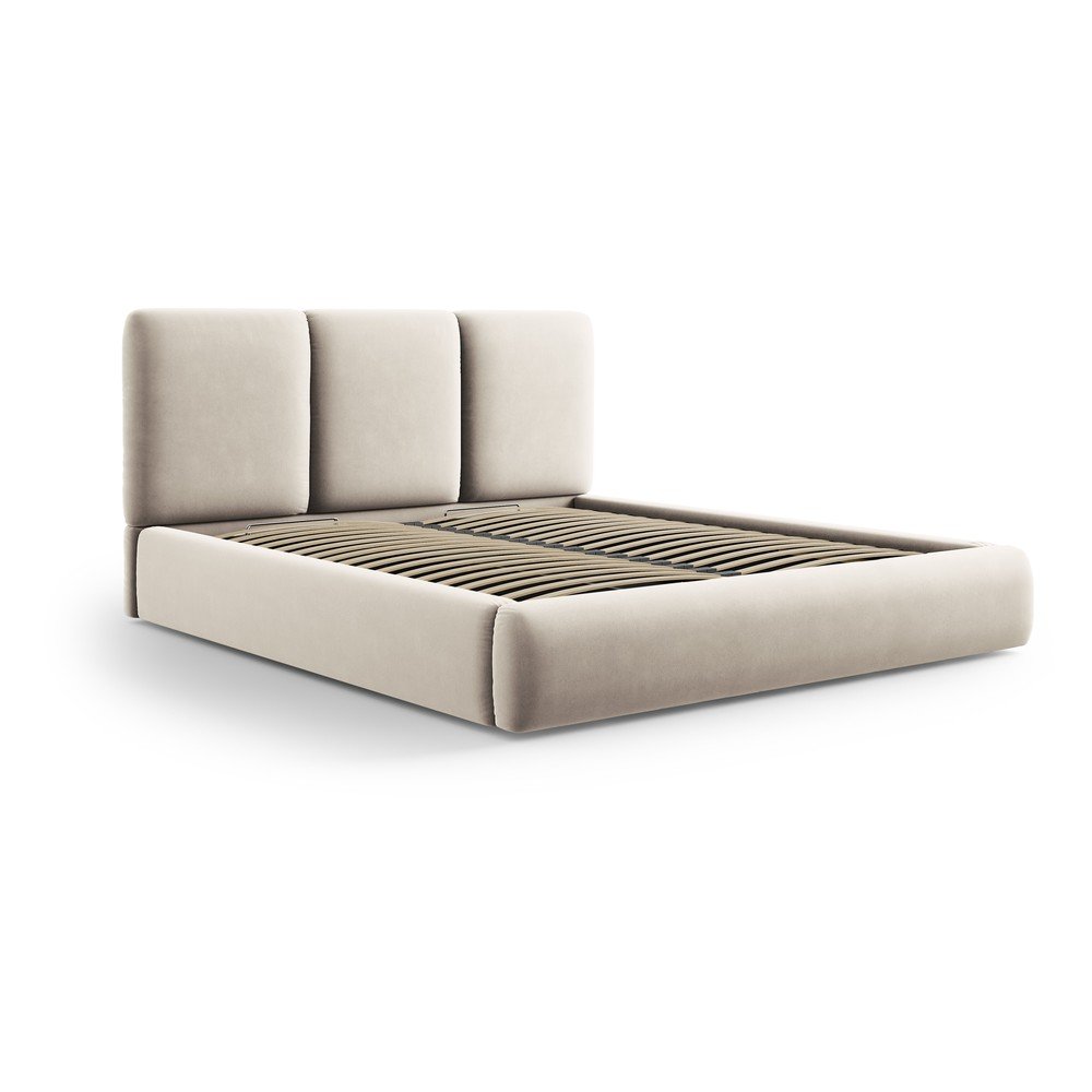 Krémszínű bársony kárpitozott ágyneműtartós franciaágy ágyráccsal 180x200 cm Brody – Mazzini Beds