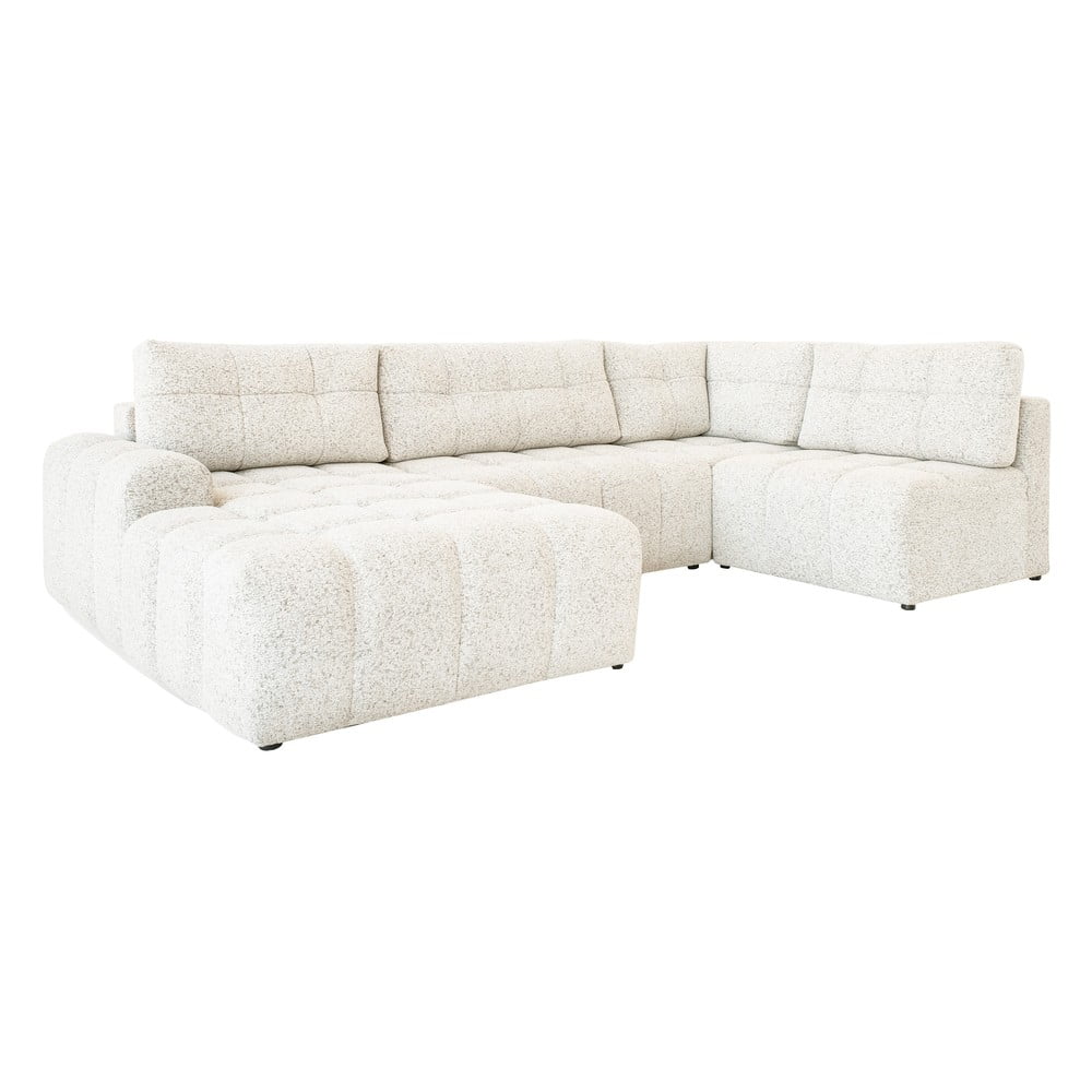 Krémszínű kinyitható tárolóhelyes moduláris sarokkanapé (bal oldali) Lulu – Miuform