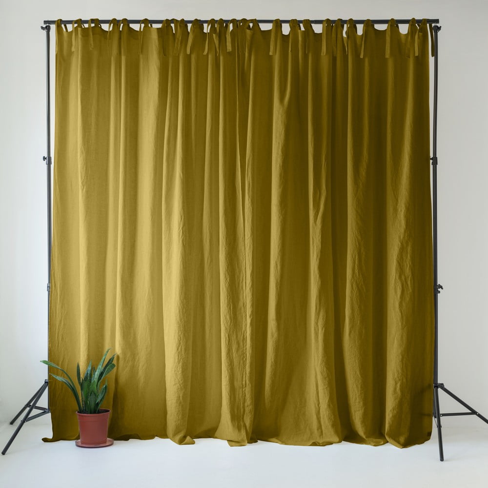 Okkersárgás-zöld len függöny 140x300 cm Moss Green – Linen Tales