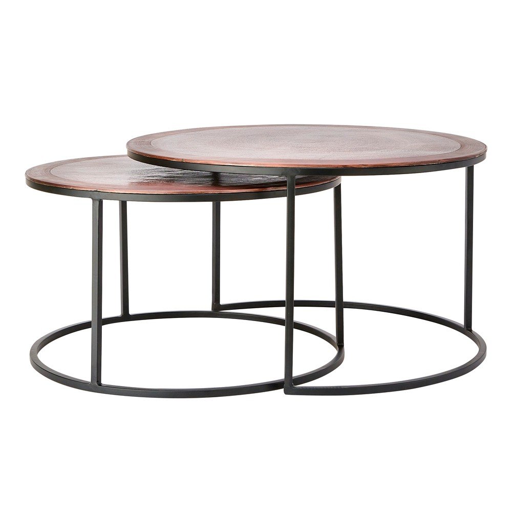 Rézszínű fém kerek dohányzóasztal szett 2 db-os ø 75 cm Talca – Light & Living