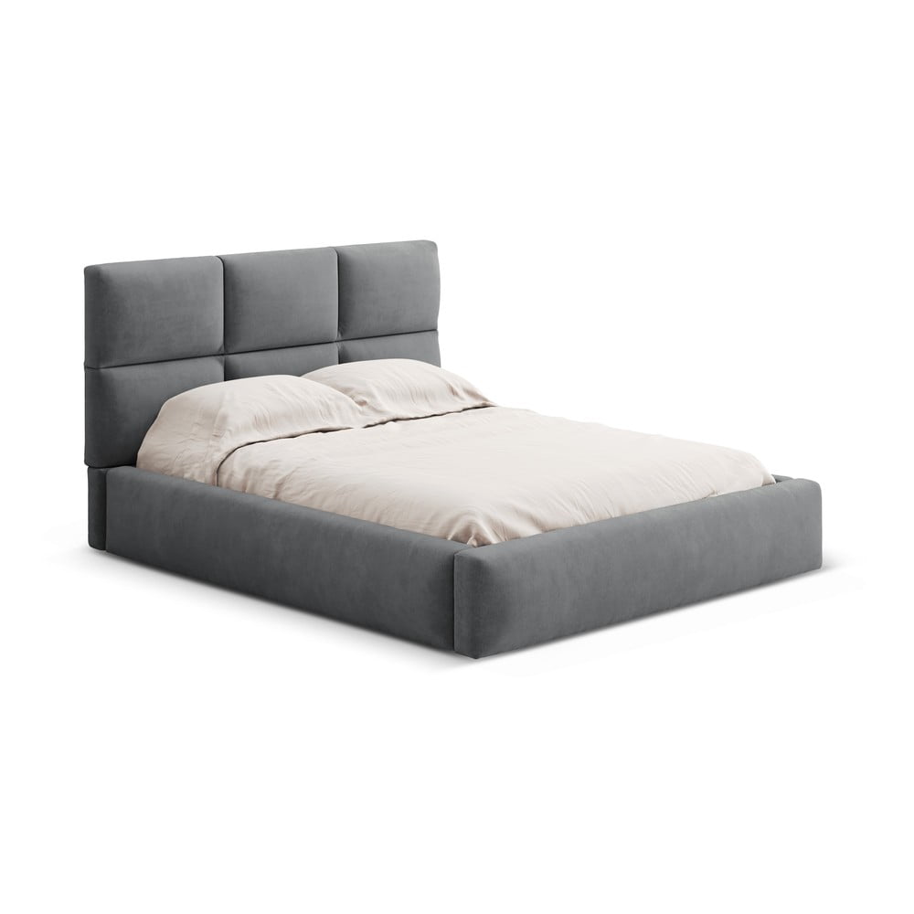 Szürke kárpitozott ágyneműtartós franciaágy ágyráccsal 200x200 cm Libera – Windsor & Co Sofas