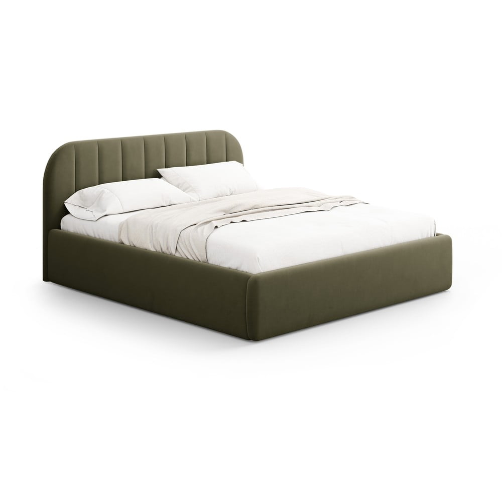 Zöld kárpitozott ágyneműtartós franciaágy ágyráccsal 200x200 cm Juno – Windsor & Co Sofas