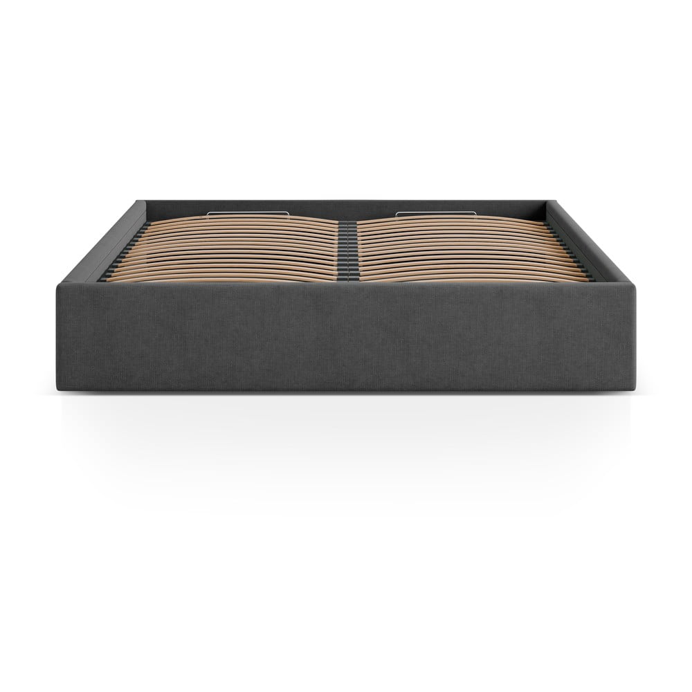 Antracitszürke kárpitozott ágyneműtartós-ágytámla nélkül franciaágy ágyráccsal 160x200 cm Susan – Micadoni