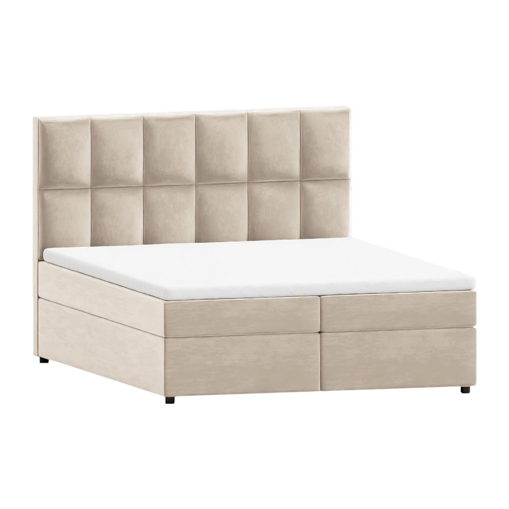Bézs ágyneműtartós boxspring ágy 200x200 cm Flip – Ropez