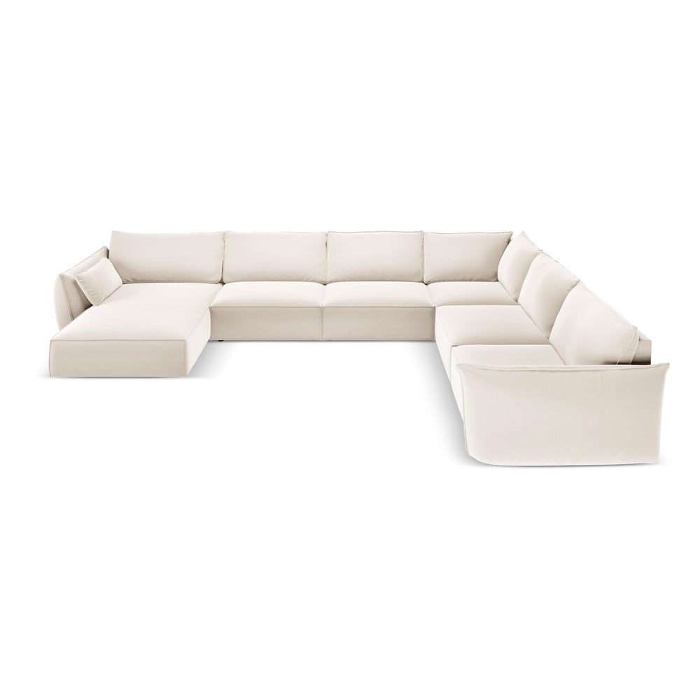 Bézs bársony sarokkanapé (jobb oldali-U alakú) Vanda – Mazzini Sofas