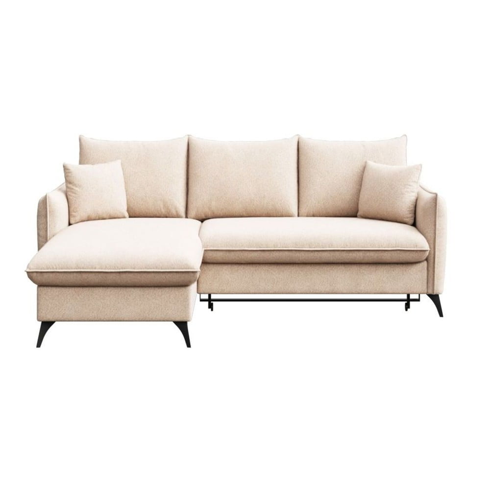 Bézs buklé kinyitható tárolóhelyes sarokkanapé (bal oldali-heverő résszel) Brim – Rodier