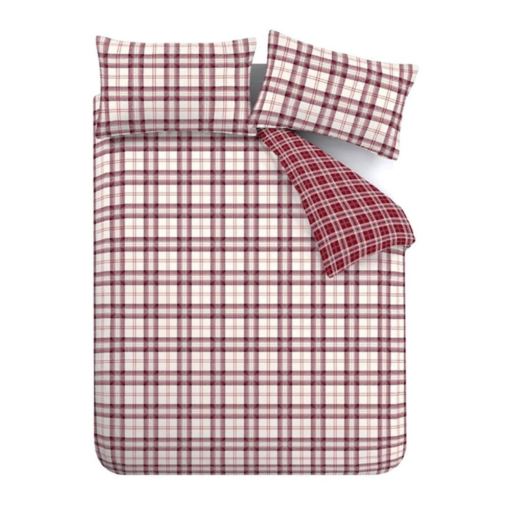 Borvörös egyszemélyes ágyneműhuzat 135x200 cm Kelso Check – Catherine Lansfield