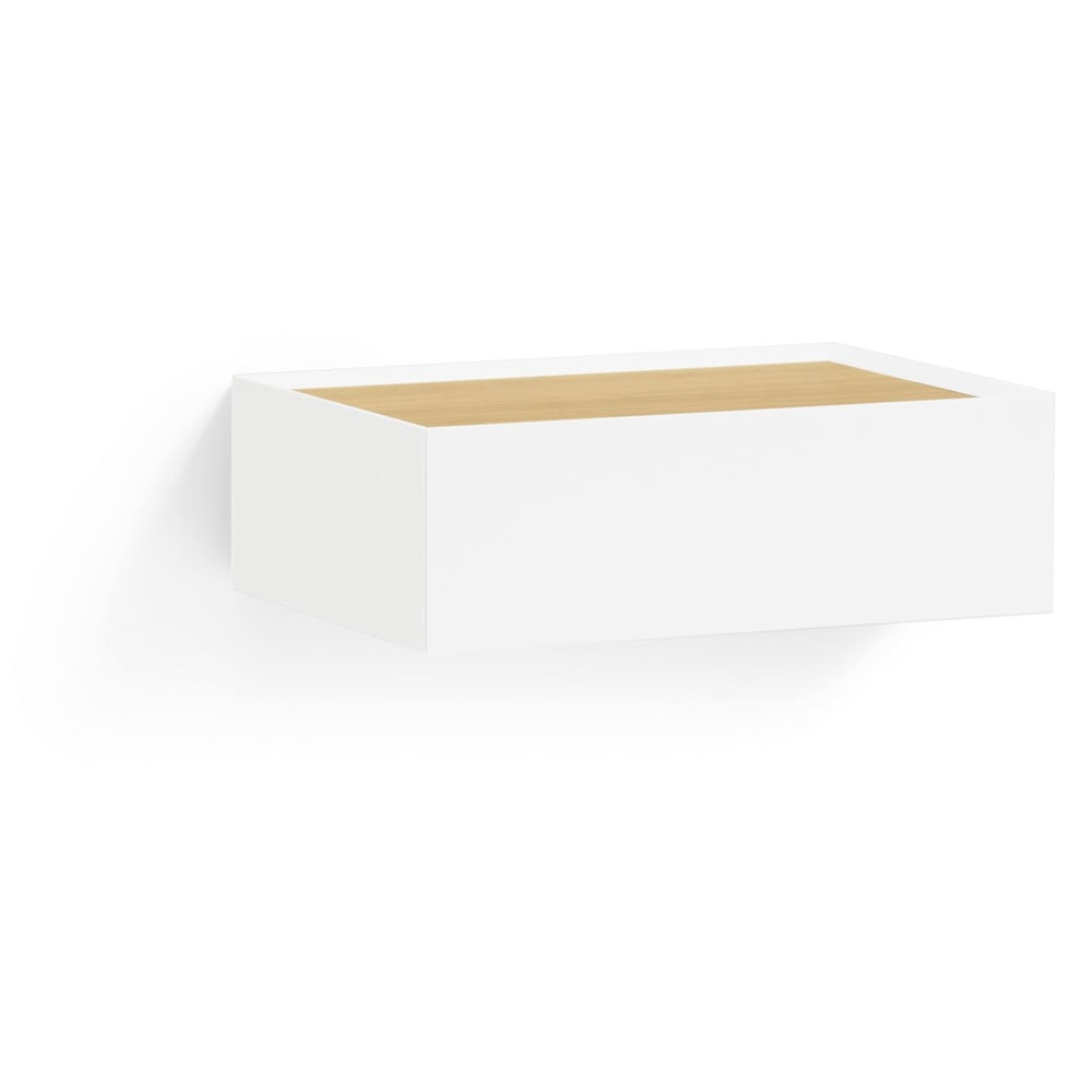 Fehér függő éjjeliszekrény tölgyfa dekoros asztallappal Arista – Teulat
