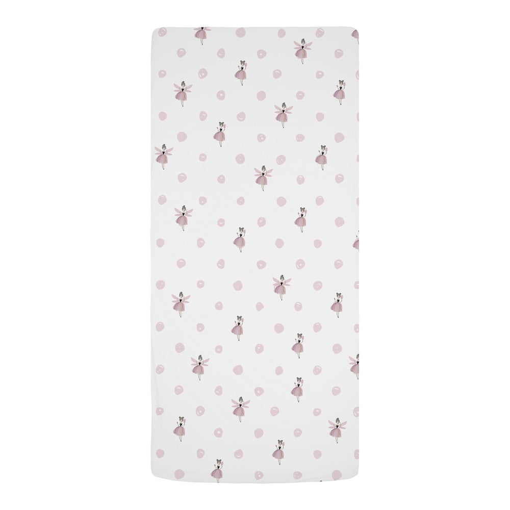 Fehér-rózsaszín gumis egyszemélyes pamut-szatén gyerek lepedő 90x200 cm Pink Girl – Butter Kings