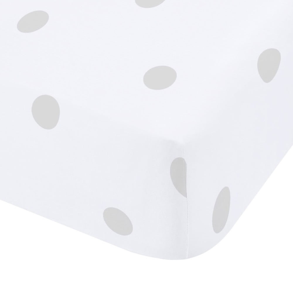 Fehér-szürke gumis flanel lepedő 135x190 cm Polka Dot – Catherine Lansfield