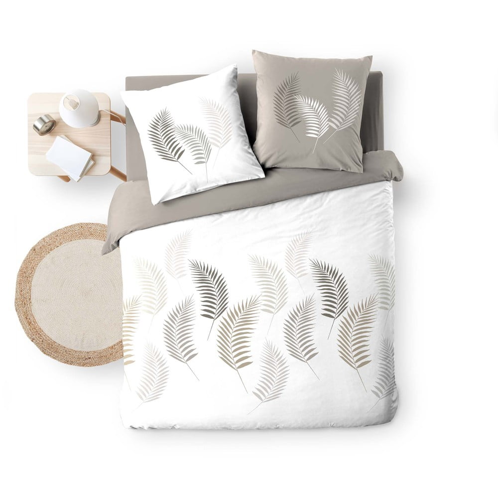 Fehér-szürkésbarna kétszemélyes hosszabbított pamut ágyneműhuzat 240x220 cm Goyave – douceur d'intérieur