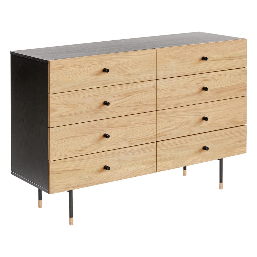 Fekete-natúr színű alacsony komód tölgyfa dekorral 130x87 cm Jugend – Woodman