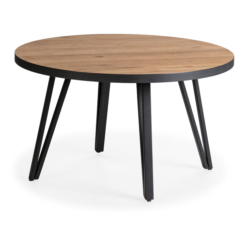 Fekete-natúr színű kerek dohányzóasztal tölgyfa dekoros asztallappal ø 80 cm Sindi – Marckeric