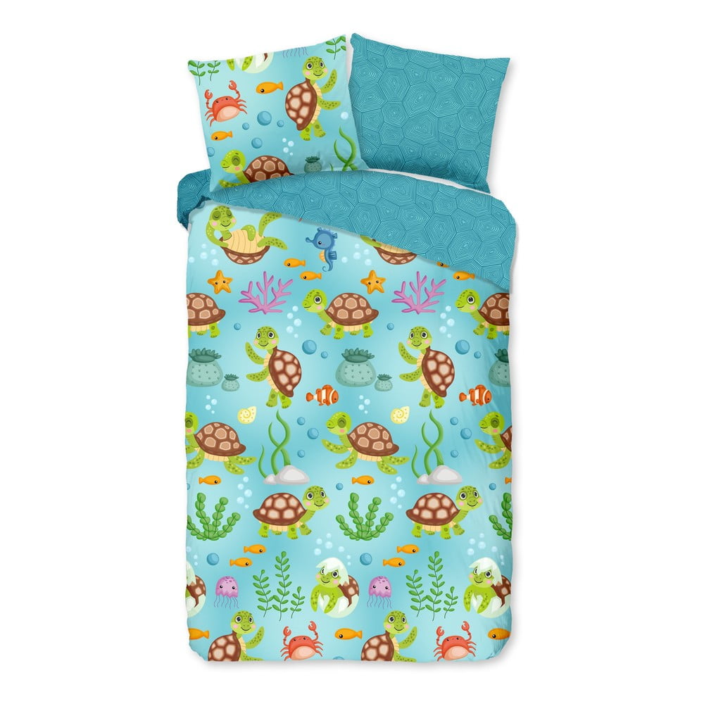 Kék egyszemélyes-hosszabbított pamut gyerek ágyneműhuzat 140x220 cm Turtles – Good Morning