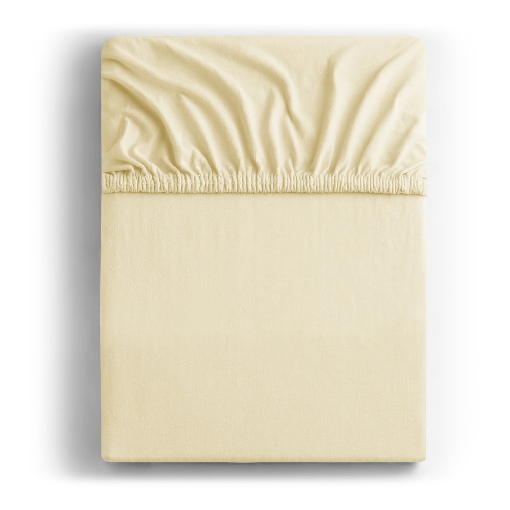 Krémszínű gumis jersey lepedő 160x200 cm Amber – Restilo