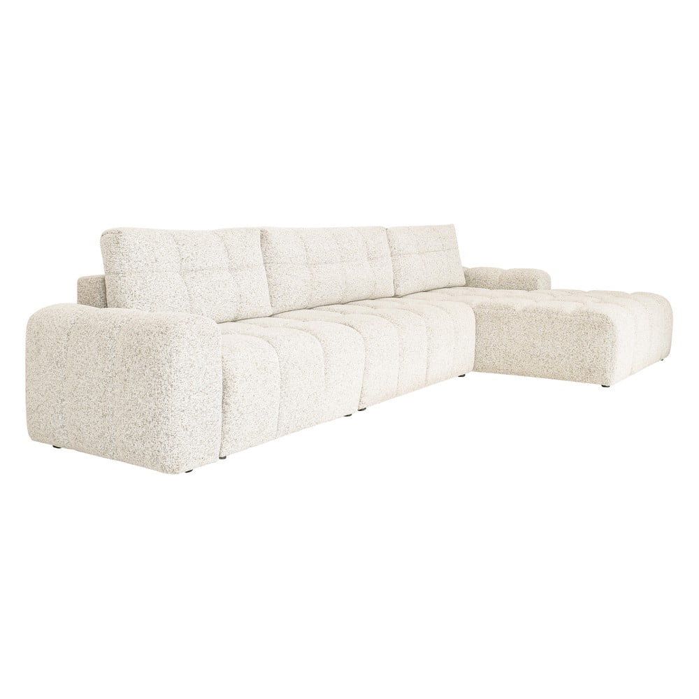 Krémszínű kinyitható tárolóhelyes moduláris sarokkanapé (jobb oldali) Lulu – Miuform