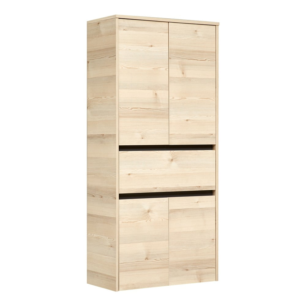 Natúr színű magas-fali fürdőszoba szekrény borovi fenyő dekorral 146x67 cm Quickset 393 – Pelipal